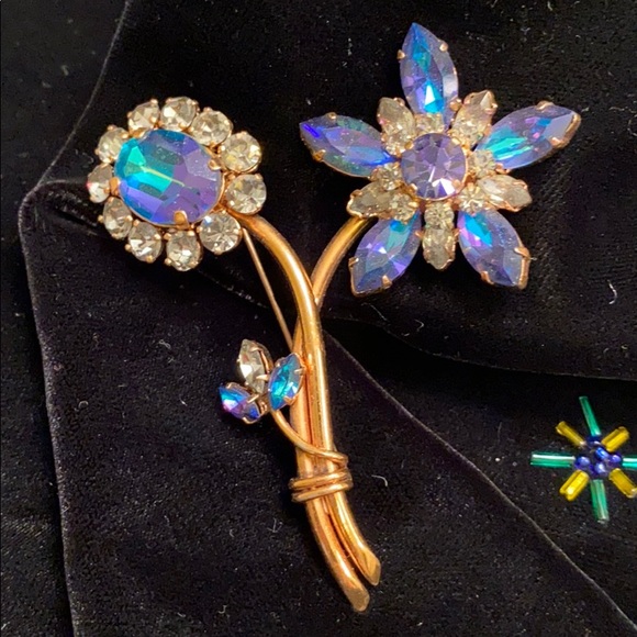 Jewelry - Iridescent watermelon rhinestone brooch Vintage